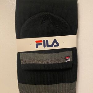Fila Men's Black and Gray Scarf & Hat Set